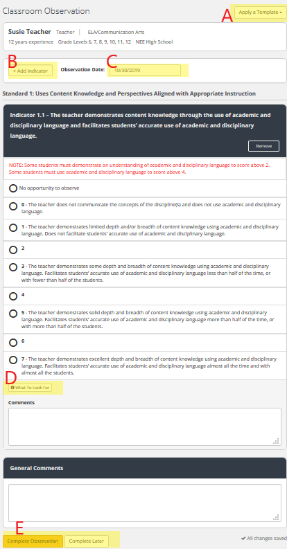 NEE Classroom Observation Report Example