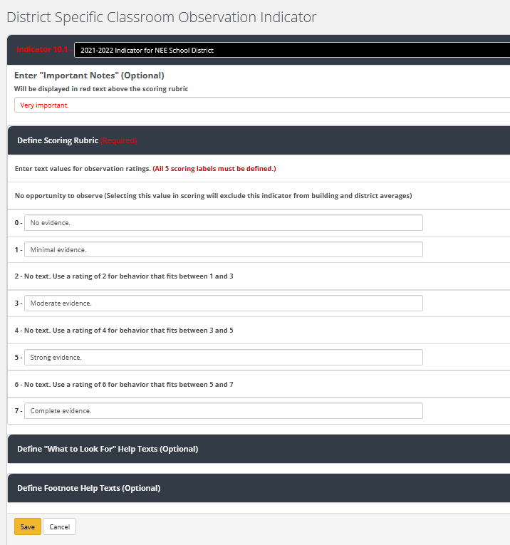 screen shot of creating the district-specific indicator in the NEE Data Tool