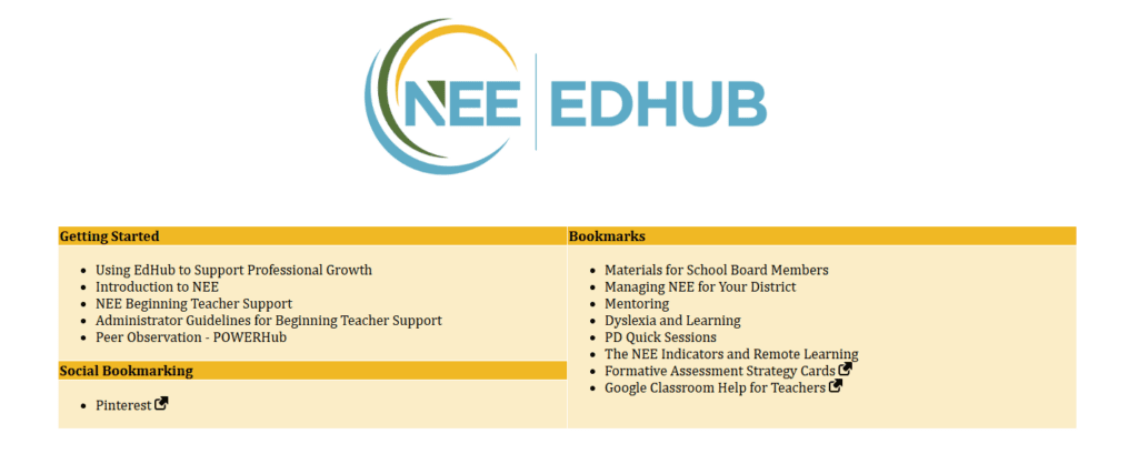 Screengrab showing the EdHub home page with list of resources available in EdHub