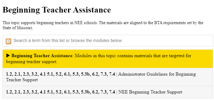 Screengrab of EdHub Beginning Teacher Assistance modules