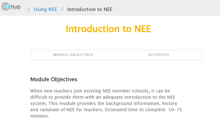 Screengrab of EdHub Introduction to NEE module