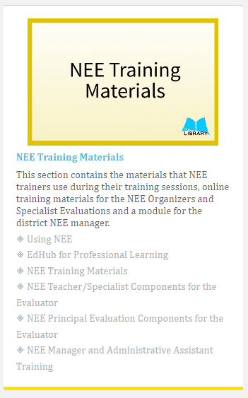 Screengrab of Edhub NEE Training Materials topic