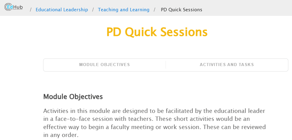 Screengrab of EdHub PD Quick module