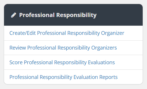 Screenshot of NEE Professional Responsibility tool menu