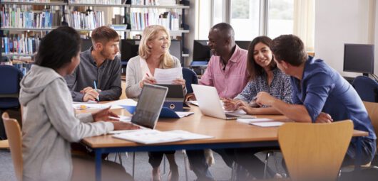 Group of adults collaborating on a project